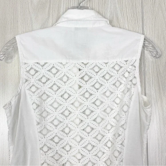 Cabi | White Button Down Lace Sleeveless Cluny Blouse Size XS - Picture 6 of 14